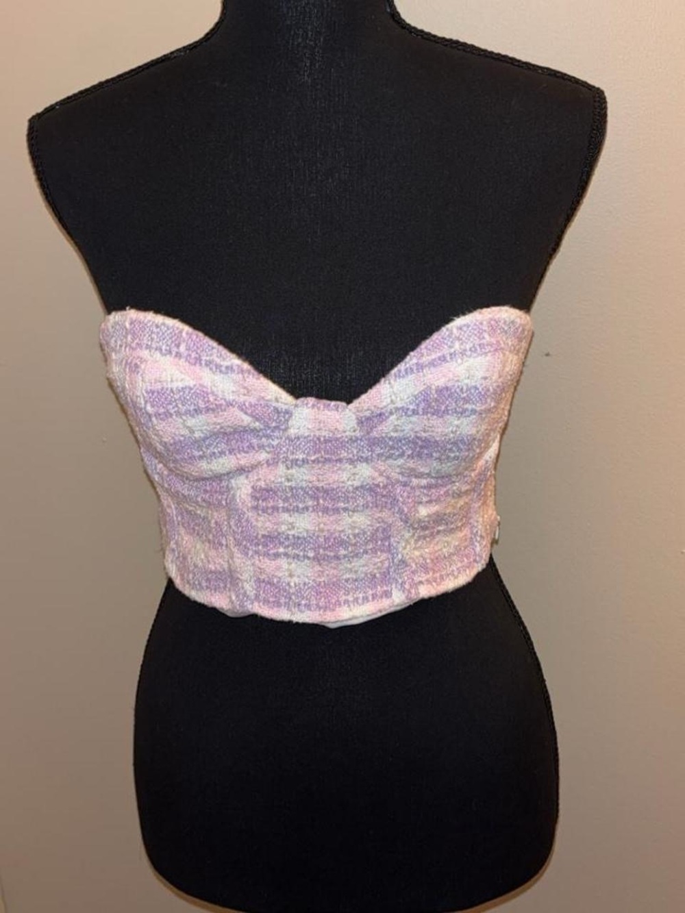 Zara Pastel Tweed Strapless Bustier - Lavender & Pink